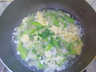 虾皮丝瓜汤,加入葱花再加少许生抽即可出锅
