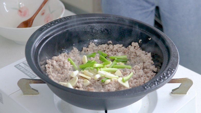 肉末石锅豆腐，一锅熟,葱段