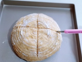 红糖面包,用锋利的刀在面包中间划出十字刀！（这时蒸烤箱预热180度预热5分钟）