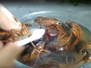 干煸小龙虾,用牙刷清洗干净