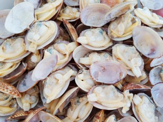 蒜蓉粉丝花蛤,摆上一层花蛤。