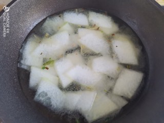 冬瓜瘦肉汤,加入适量的水大火煮开