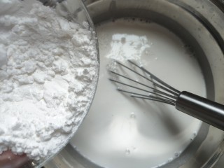 自制肠粉,把米浆倒入大一点的容器里（破壁机及时清洗），分次倒入澄粉
