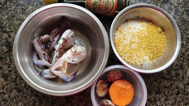 蟹肉粥,准备的食材