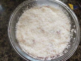 椰丝牛奶小方糕,在上面再铺一层椰蓉