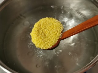 百合小米粥,汤锅烧开水，放入小米煮制。