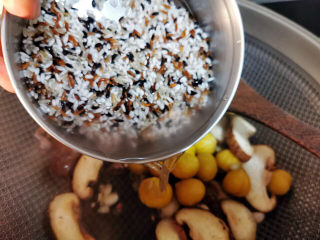 香菇板栗焖饭,加入糙米，连同浸泡的水