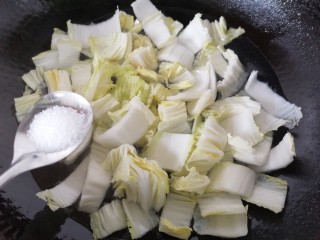白菜烩小酥肉,加入一勺盐调味