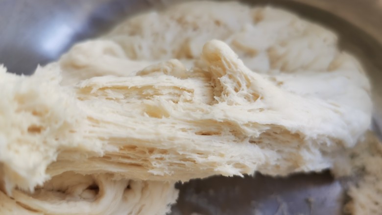 豆腐包子,面团发酵到两倍大，内部呈现这样的蜂窝状时，放到面板上揉至表面光滑。