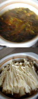 酸菜肥牛金针,加水煮沸后放入金针菇