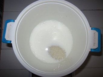 白玉桃胶,牛奶取100ML放入50克的糖，放入微波炉叮1分钟至牛奶温热，用勺子将糖搅拌溶化