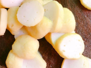 香菇炒上海青,切成厚片。