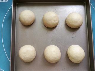 基础汉堡胚,分别滚圆，至烤盘上进行第二次发酵。