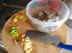 可乐烧虾 ,虾用清水洗，姜蒜切片切片，葱切小段
