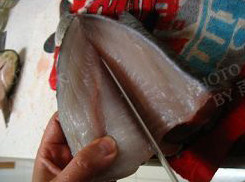 水煮鱼,草鱼切去头和尾，分别片下两边的鱼肉。
