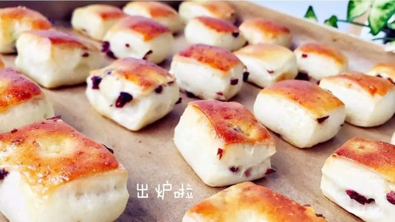 宝宝辅食：蔓越莓酸奶面包小方,出炉