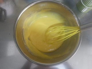 烘焙基础——戚风蛋糕,用打蛋器将蛋黄拌均，形成光滑的面糊备用。