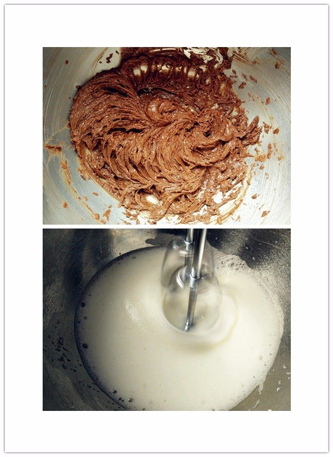 巧克力磅蛋糕,黑巧克力隔水融化，降温至40度左右，加入拌匀。将<a style='color:red;display:inline-block;' href='/shicai/ 1117'>蛋白</a>中分三次加入细砂糖，用电动打蛋器打发。
