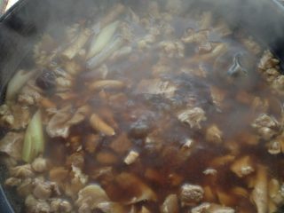西红柿炖牛腩,煮沸的牛腩撇沫后加入生抽、盐、蚝油、花椒、大料（或炖肉料包）小火炖一小时