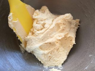花样黄油曲奇,加入过筛后的低粉和奶粉，翻拌至没有干粉即可（此时可预热烤箱，上下火170度）