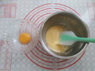 冰淇淋小蛋糕,分2次加入蛋黄，拌匀后再加入另外一个蛋黄