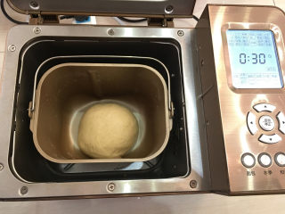 全麦蔓越莓奶酪包,将面团整理好，重新放回面包机中进行基础发酵，时间为30分钟。