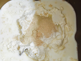 日式香浓练乳面包,除黄油外的所有面团材料揉光滑后加入黄油揉至完全阶段。（取一小块面团用手指撑开有坚韧的不易破薄膜即可