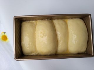 淡奶油吐司面包,13.发酵至八分满的样子就拿出来，表面刷上鸡蛋液，烤箱165度预热