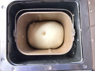 肉松小面包 ,在面包机内进行一发，时间约为40分钟左右。手指沾干粉插入面团拔起,洞口不回缩不塌陷即可。

