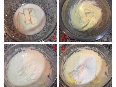 原味半溶起司塔,奶油乳酪與牛奶先微波1分鐘後，攪拌到光滑無顆粒的狀態，接著將馬斯卡澎與20g的鮮奶油略打勻備用，再將兩種加在ㄧ起，並加入剩餘的55g鮮奶油和