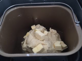 毛毛虫面包,启动和面程序，成团后加入切小的黄油