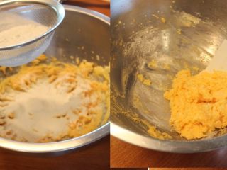 黑芝麻蛋糕,面粉和泡打粉一起筛入蛋糊，轻轻拌匀。