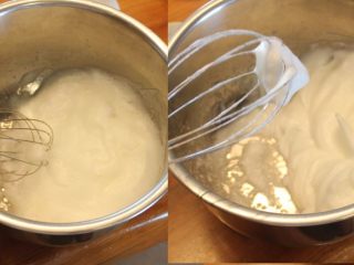 黑芝麻蛋糕,将蛋白在另一搅拌盆打至尖角微立后，加入细砂糖B，打到干性发泡。