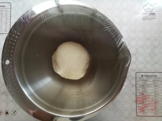 咸香长面包,面团揉好后取出放入盆子里盖上保鲜膜室温下发酵（室温29度）
