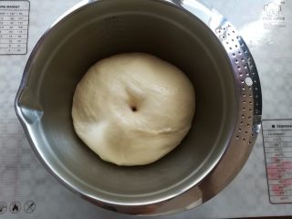 酸奶吐司（波兰种）,发酵到2倍大，用手指沾少量面粉戳面团，轻微回缩不塌陷