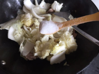 五花肉炖白菜,加入适量盐
