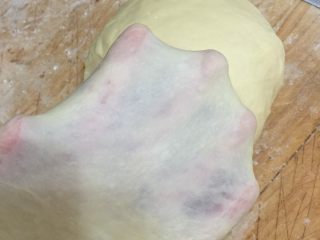 杂蔬火腿奶酪卷面包 直接法,揉好的面，检验一下手套膜，如果不容易形成，在案板上摔打几次揉搓，也可以帮助手套膜形成
