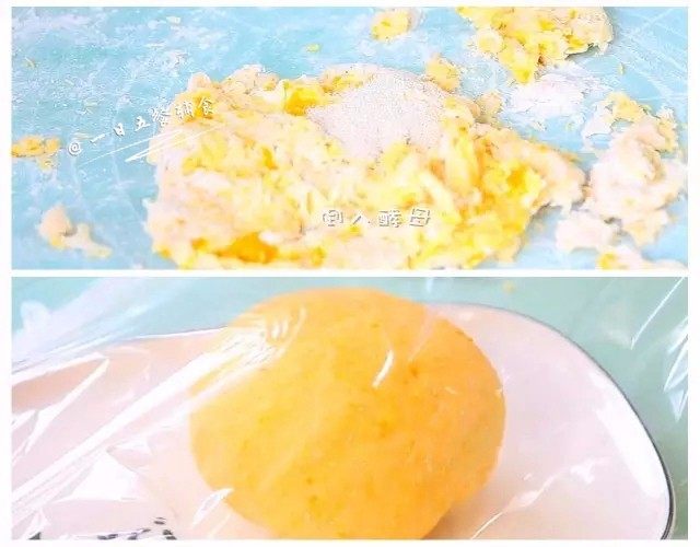 双色馒头,黄色面团是将面粉和蒸熟的南瓜泥混合，再将酵母加入，揉成光滑的面团。也可以先将酵母与温的南瓜泥混合再加面粉里。