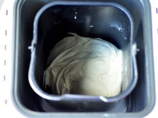 龙猫挤挤面包,面包机再次设置和面程序，结束后，将面包机调至发酵程序，开始发面