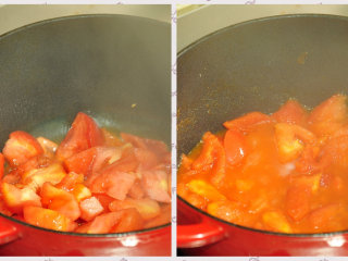 苏泊汤——冬日里的温暖,加入西红柿转大火翻炒。