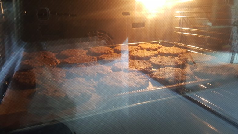粗粮燕麦饼干,12.放入已预热好的烤箱中，上下火170度，中层烤25分钟左右。