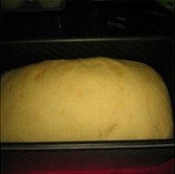 菠萝皮蜜豆土司,放入土司盒中入烤箱进行第二次发酵