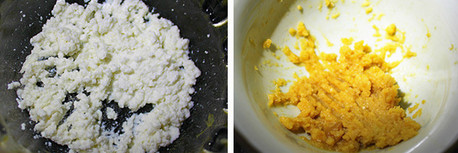 金银翡翠豆瓣酥,咸蛋蛋白、蛋黄分离，分别压成泥备用
