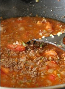 意大利肉酱,将炒好的牛肉末倒入锅中继续煸炒，然后加入番茄碎及番茄酱，加入水