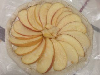 飞饼苹果派,如图苹果洗净切片，摆上。