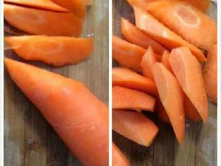 胡萝卜烧鸡腿,把胡萝卜洗干净切成滚块。