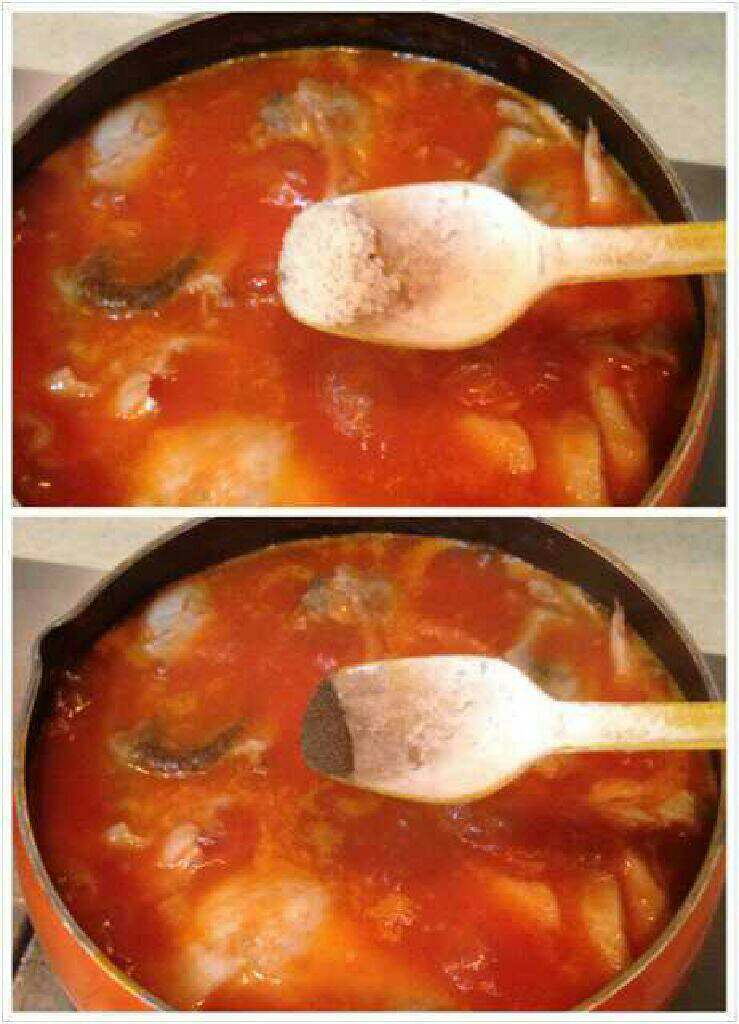 番茄鱼片汤,放点盐，胡椒粉调味