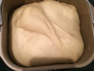 椰香豆沙卷面包,如图和面程序结束后启动发酵程序1个小时，面团发至2.5倍大；