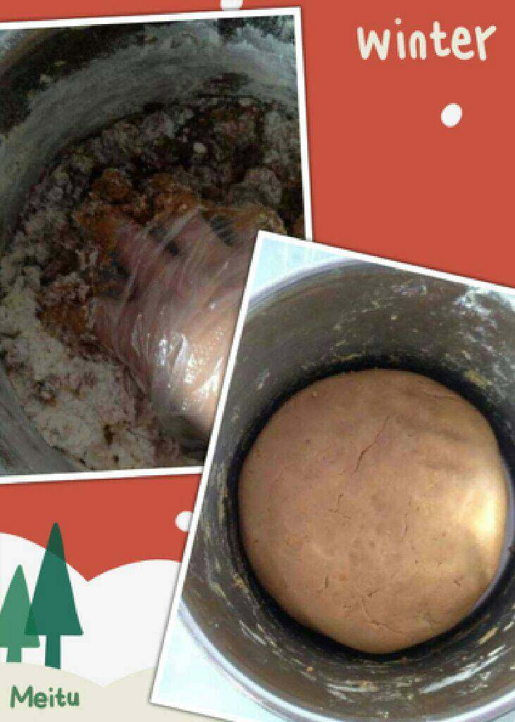 圣诞姜饼屋,然后揉啊揉，均匀。揉成光滑的面团，盖上保鲜膜醒30分钟