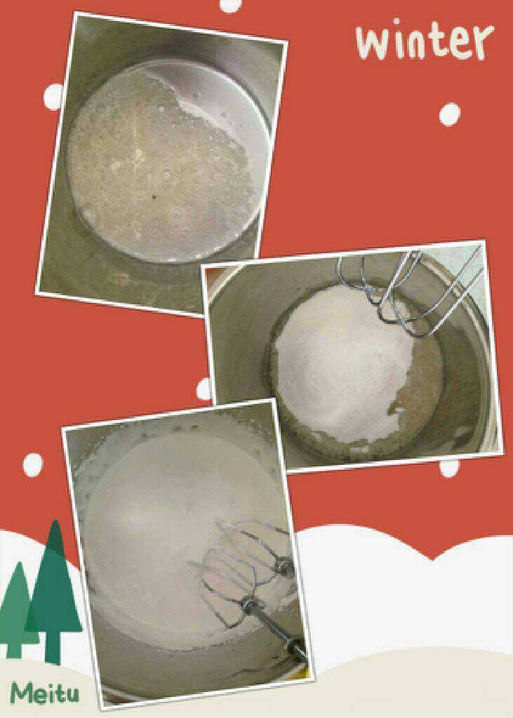 圣诞姜饼屋,这个时间来做糖霜，一个蛋白打成小泡，再加入200克糖粉，打到浓稠就可以了